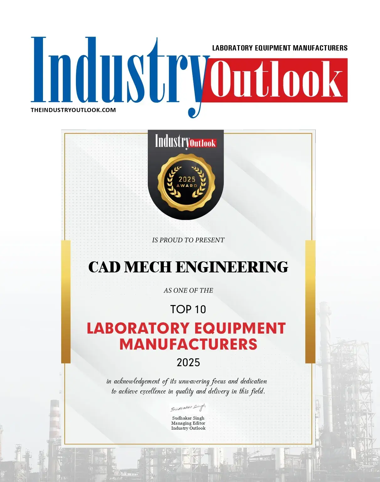 CADMECH Top 10 Laboratory Equipment Manufacturers Certificate — Industry Outlook